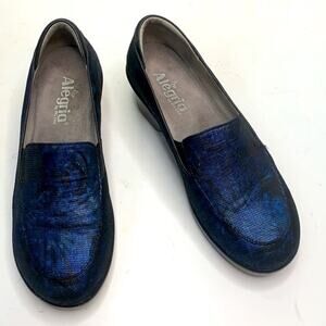 ALEGRIA EMMA By PG Lite Leather Clog Wedge Heel in Blue Twist S-156 Sz 9